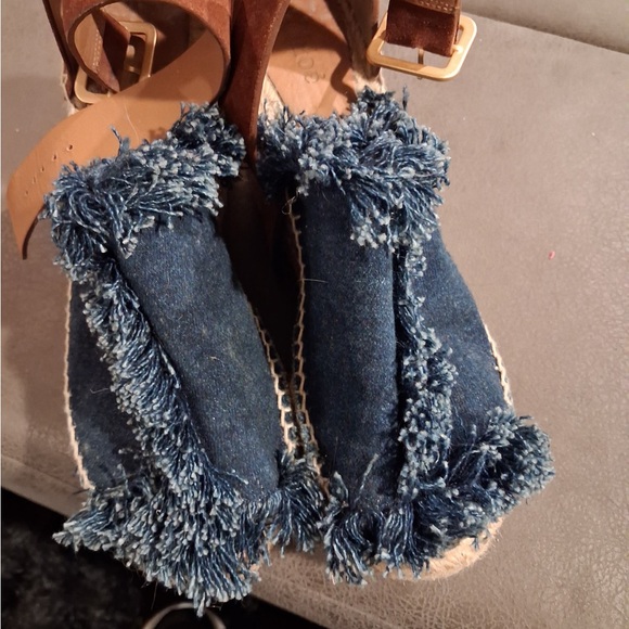 Chloe Shoes - Denim Fringe Espadrille Sandals - Blue